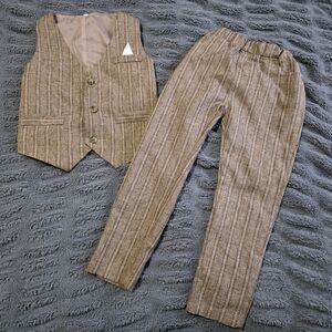 Kids Brown Striped Vest And Pants Set